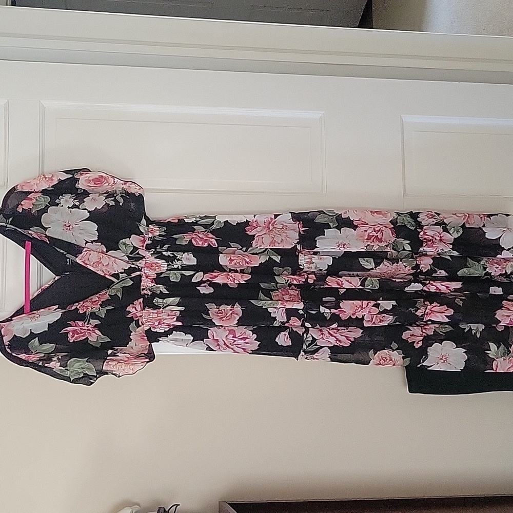 Kate & Lily Women Black Floral Mesh Overlay Maxi Dress Size 14W